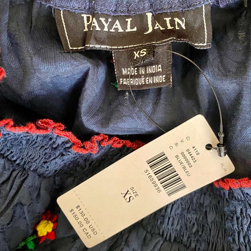 ANTHROPOLOGIE/ PAYAL JAIN Jayna Embroidered Off The Shoulder Navy Top - Sz XS - Picture 9 of 11